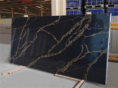 Chwarts Calacatta Du gyda gwythiennau aur